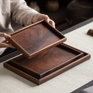 Walnut Tea Tray Kung Fu Tea Set Storage Tray Japanese Square Form Coffee Tray Household Fruit Plate Tea Dishpoint Plate