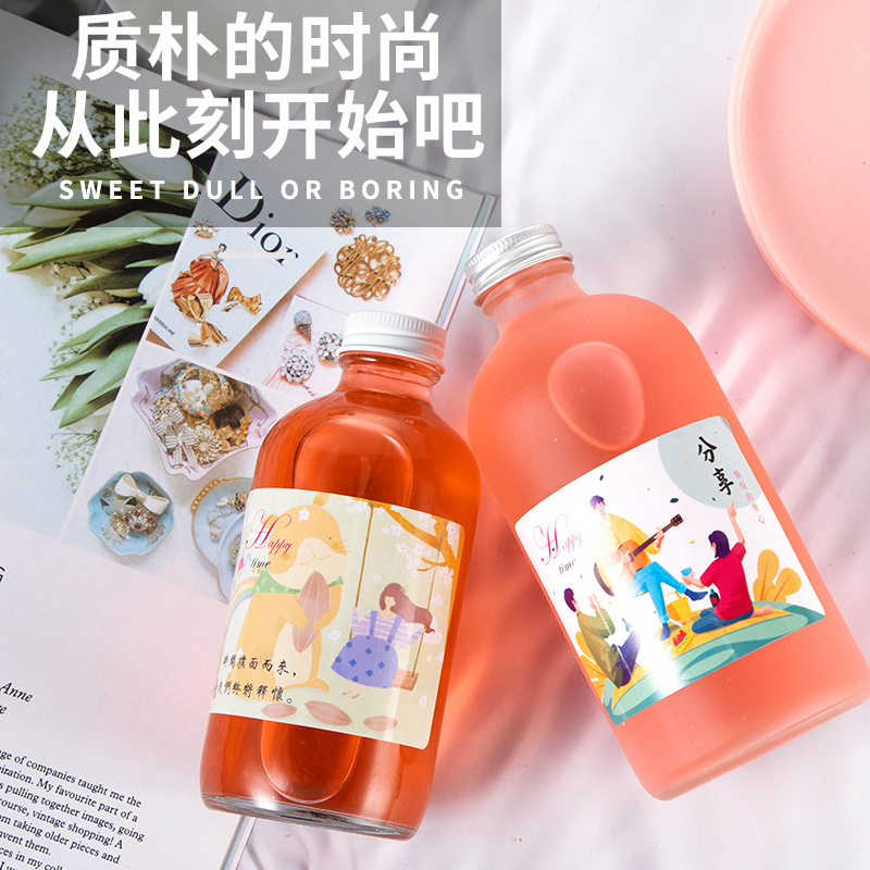 直销批发透明蒙砂波士顿果酒瓶果汁瓶饮料瓶散装家酿白酒分装瓶