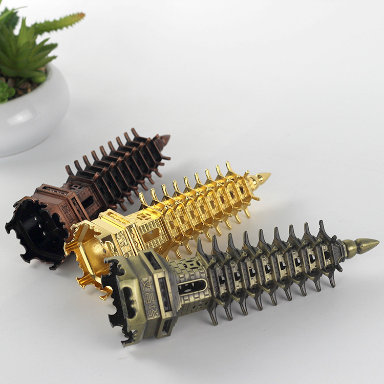 Factory Direct Sales Alloy Gold-Plated Wenchang Tower 9-Story Wenchang Tower Kowloon Tower Home Mascot Feng Shui Pagoda