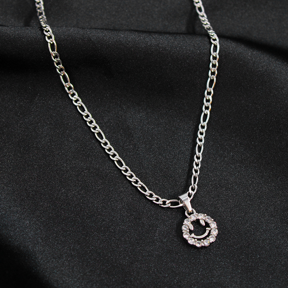 1 Piece Fashion Smiley Face Stainless Steel Hollow Out Inlay Zircon Pendant Necklace_colorza_5