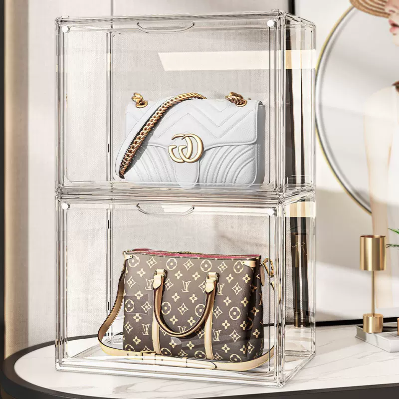 包包收纳盒名牌奢侈防尘置物架六面高透明磁吸亚力克手办收纳架