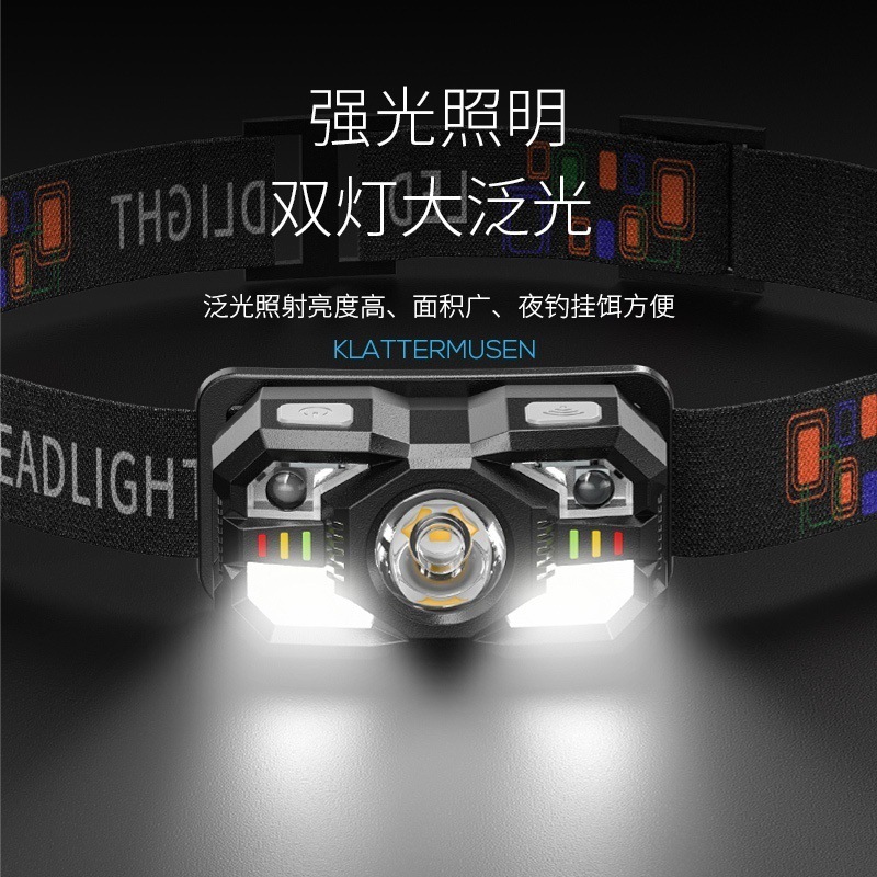 跨境户外感应式夜钓头戴灯红白双光迷你头灯便携式迷你聚泛光ABS|undefined
