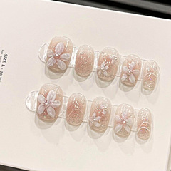 冰雪 純手工穿戴甲手繪冰花小短甲美甲可愛風拆卸假指甲批發