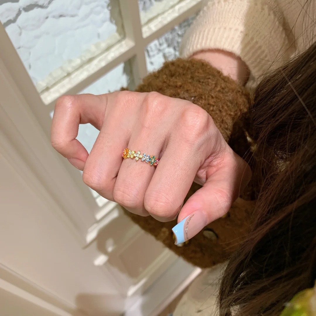 Vintage Style Four Leaf Clover Ring With Colorful Stones_voghion.com