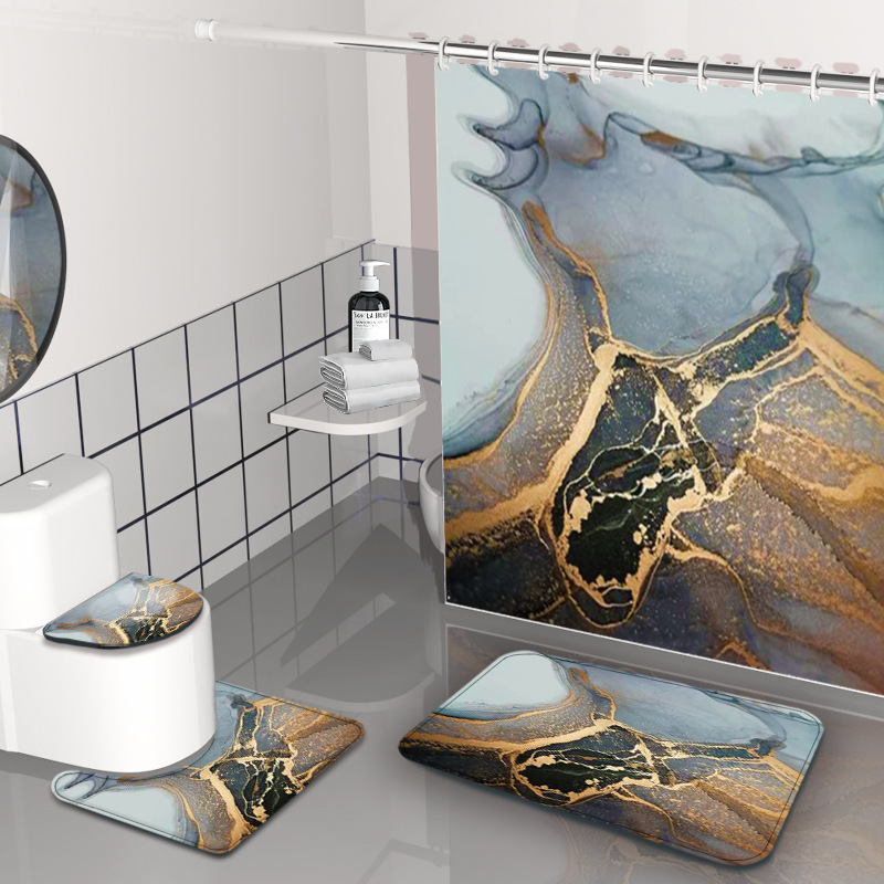 Cortina de baño de textura de mármol amazónico impermeable a prueba de moho baño de cuatro piezas cortina de baño impermeable a prueba de agua image 7