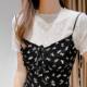 Mesh Base Shirt Women's Summer Slip Skirt with Short Sleeve Inner Shirt with Wooden Ear Short Lace All-match Top