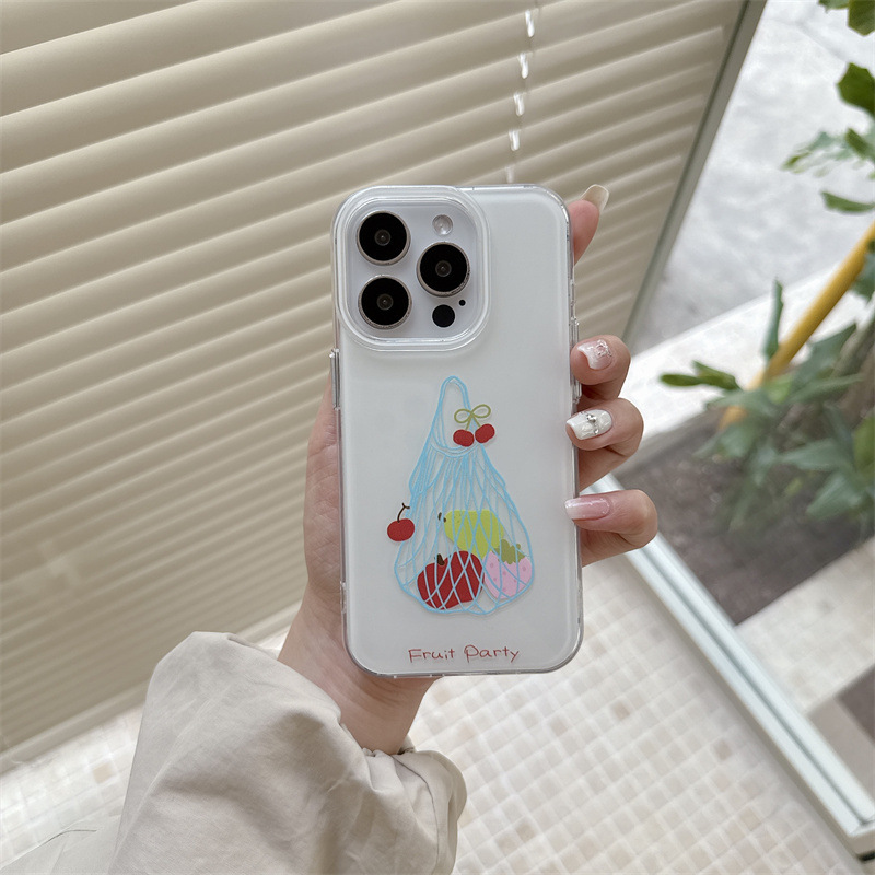 Simplicidad bolsa de rejilla de frutas ins para Apple 15ProMax Pareja iphone16Pro funda para teléfono móvil 13 nuevo 14