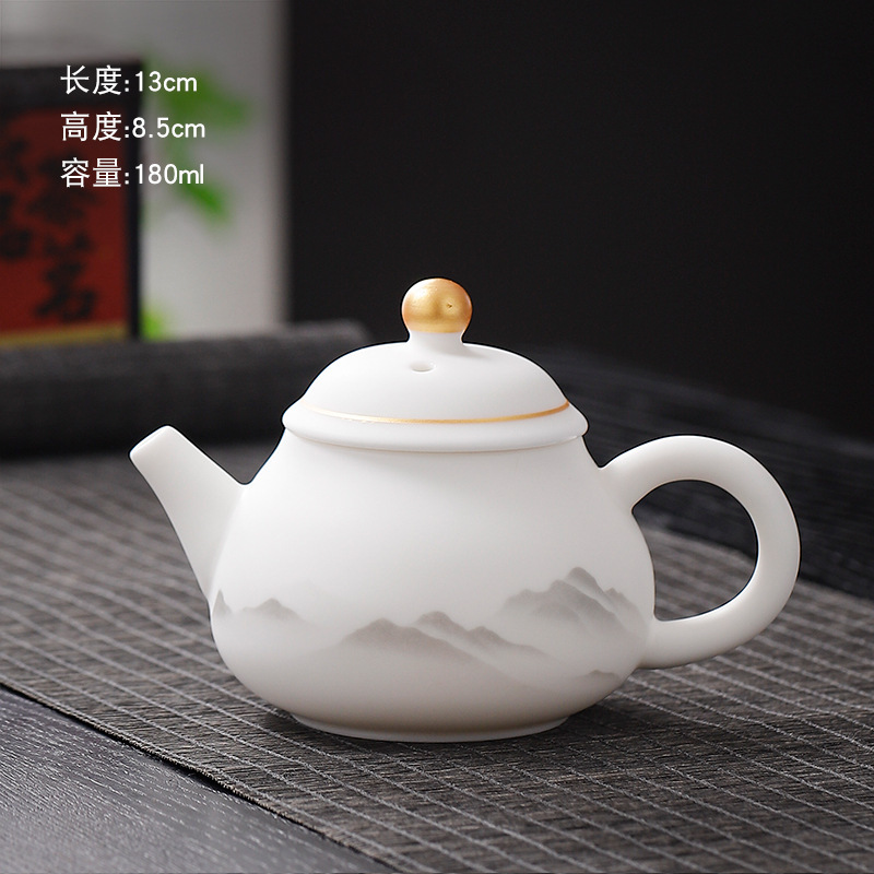 つや消しクリーム白羊脂玉カンフー茶器単品ホバー三才蓋碗遠山小茶杯家庭用ティーポット|undefined