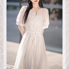 ｜白月光裙｜刺绣白色仙女裙2024夏季新款天丝短袖连衣裙