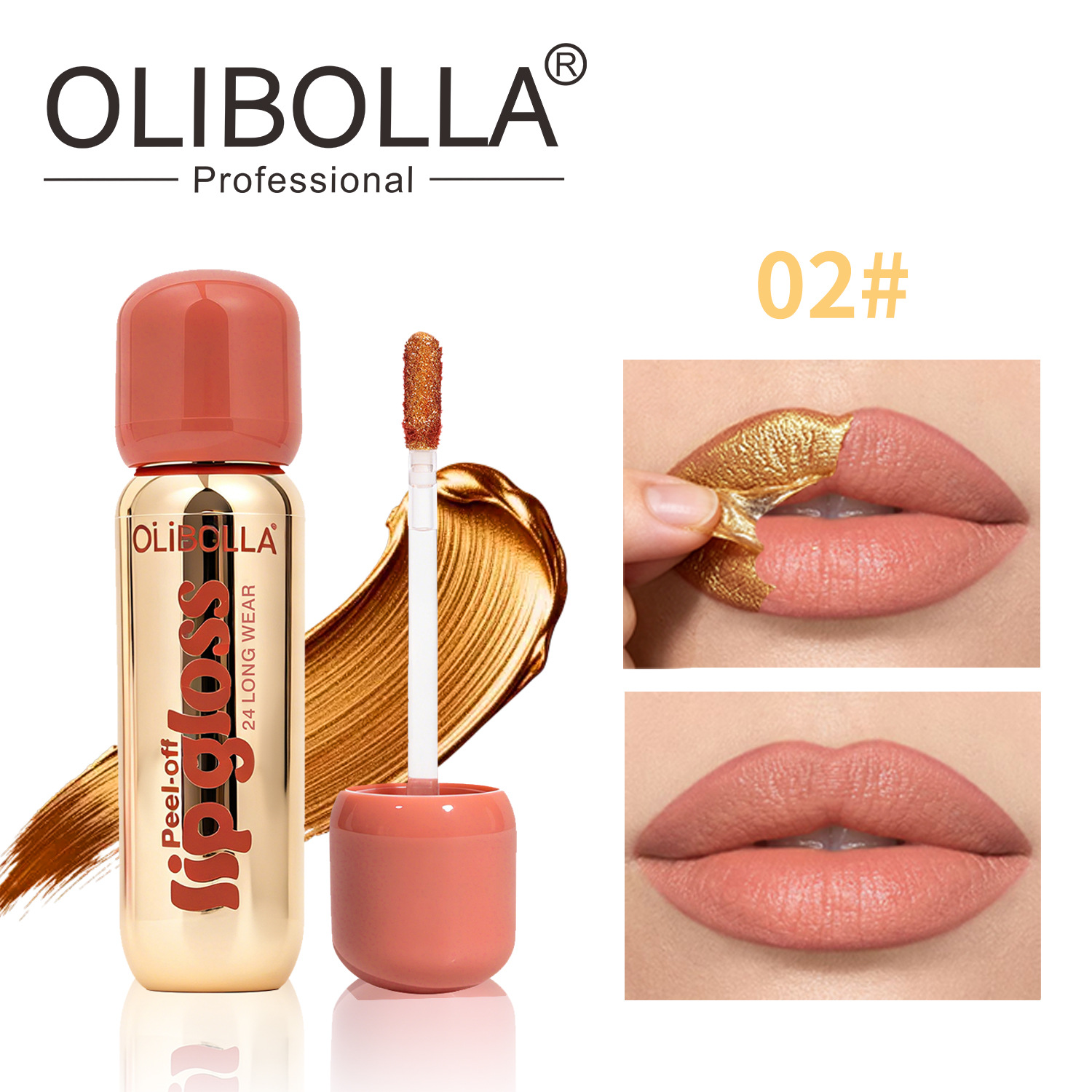 Transfronterizo exclusivo OLIBOLLA matte dorado lápiz de lápiz labial, lápiz labial impermeable, máscara labial dorada de peeling duradero