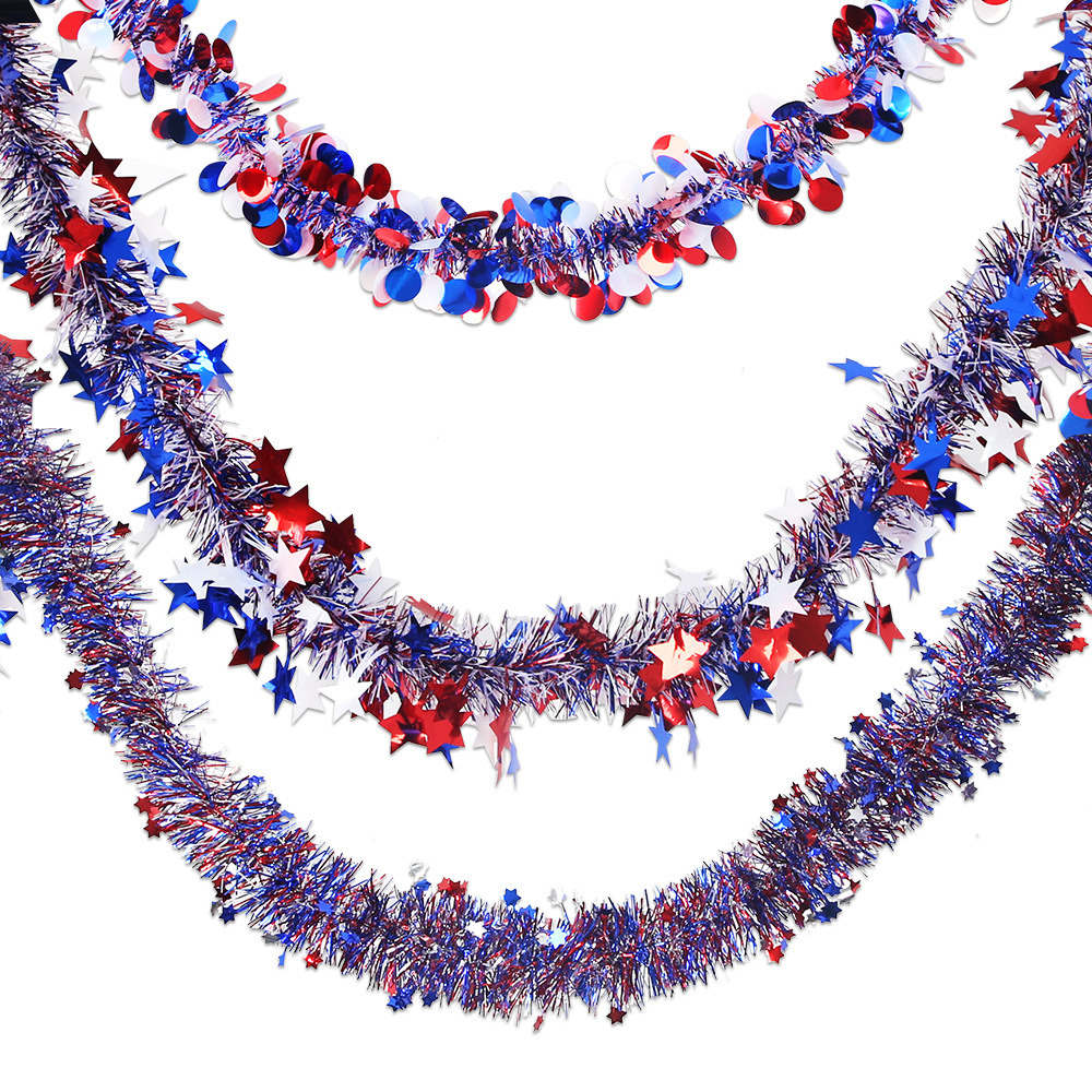 2M Día de la Independencia de los Estados Unidos de color rojo, blanco, azul, estrella de pentacos, filamentos de filamento de hoja ancha, decoración de fiesta