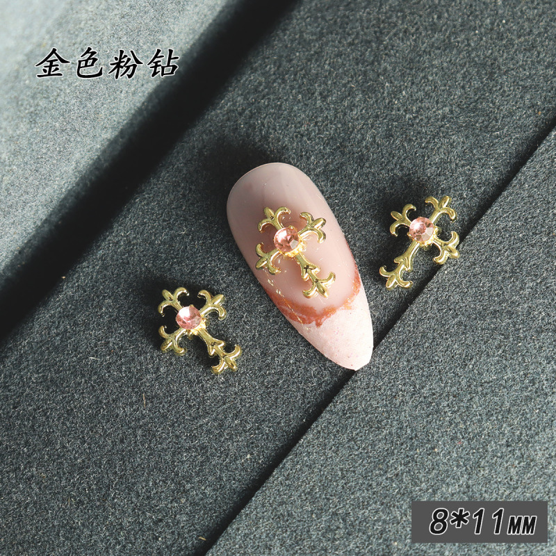 跨境爆款合金镶钻十字架冷淡风美甲饰品小红书荆棘暗黑色十字新款|undefined