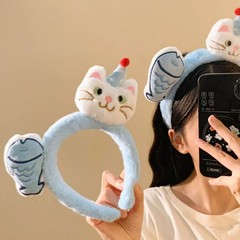 可爱蓝色猫咪小鱼毛绒发箍女卡通少女心发卡洗脸压发化妆头箍秋冬