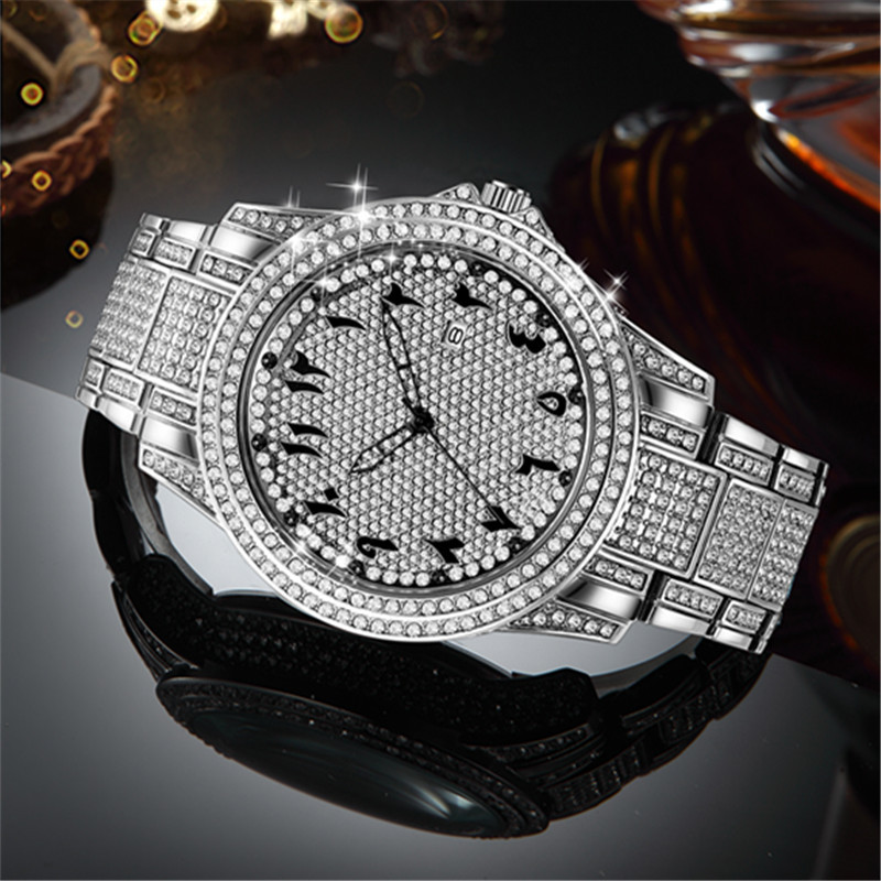 Big Brand Hip Hop Diamond Golden Date Quartz Watches For Men