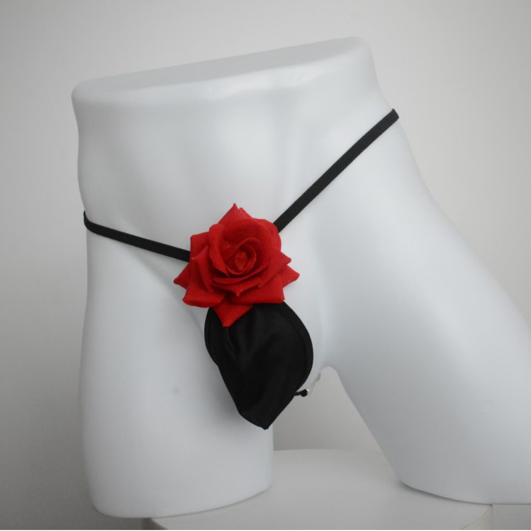 New Men's Sexy Lingerie, Hot and Sexy Men's Rose Flower Underwear, Breathable Mesh Transparent No-Take-Off Thong