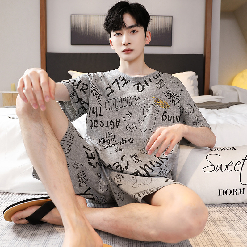 New Jiachun 2024 new men's cotton pajamas short-sleeved shorts cotton home wear can be worn outside spring and summer