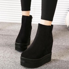 558-A超高坡跟短靴秋冬內增高馬丁靴防水台厚底翻毛皮女靴