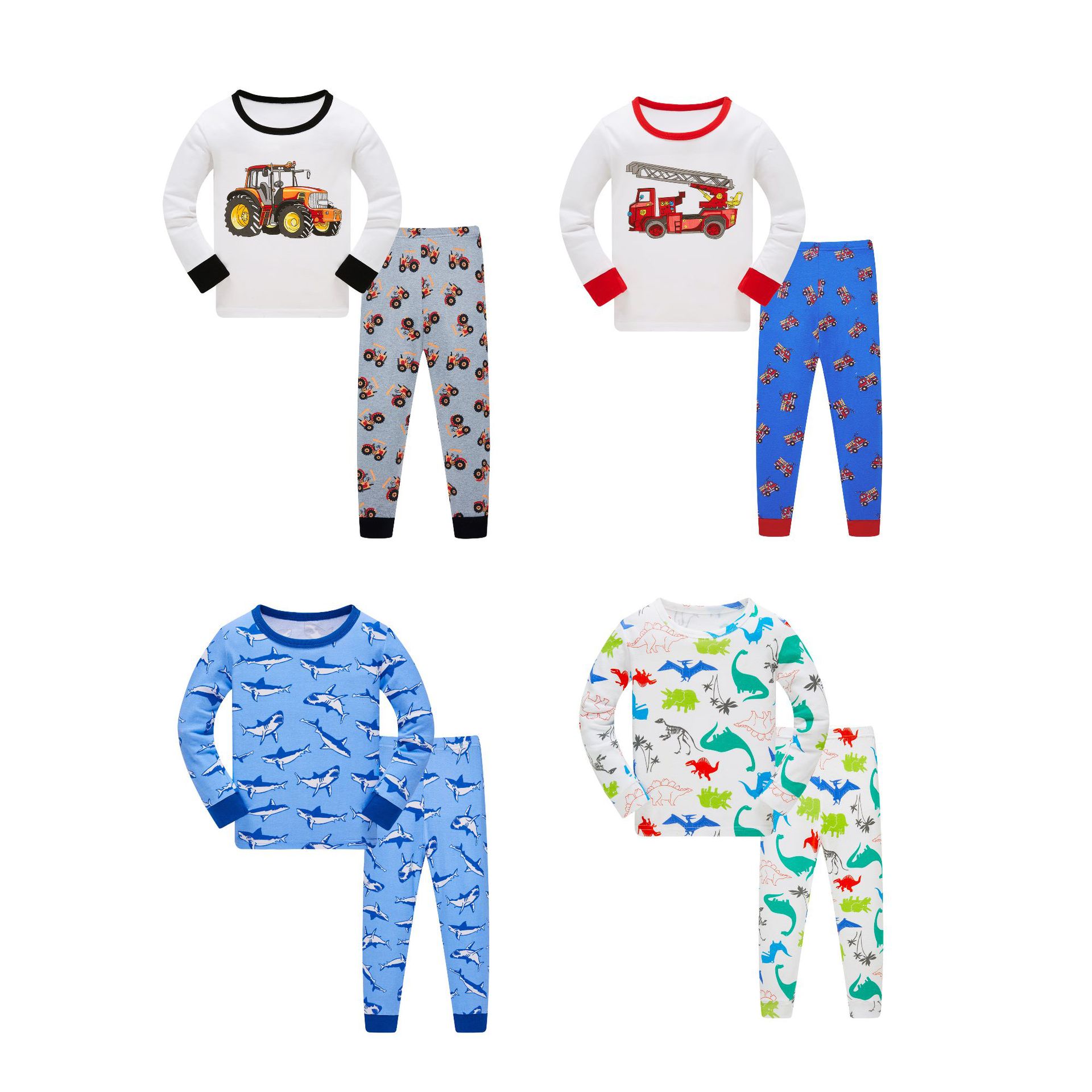 Boys Pyjama Kidsren's Pajamas Long-Sleeved Threaded Cotton Air-Conditioned Clothes Home Clothes Boys' Pajamas Dropshipping