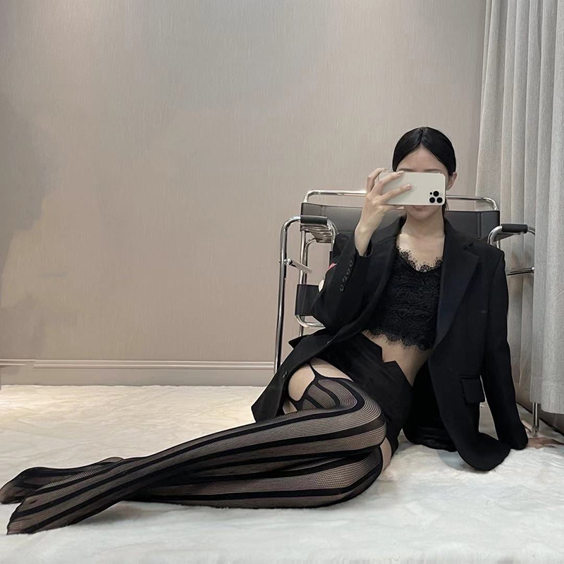 European and American Sexy Garter Stockings for Women, Sexy Non-Slip Open Stockings, One-Piece Jacquard Nylon Black Stockings Wholesale