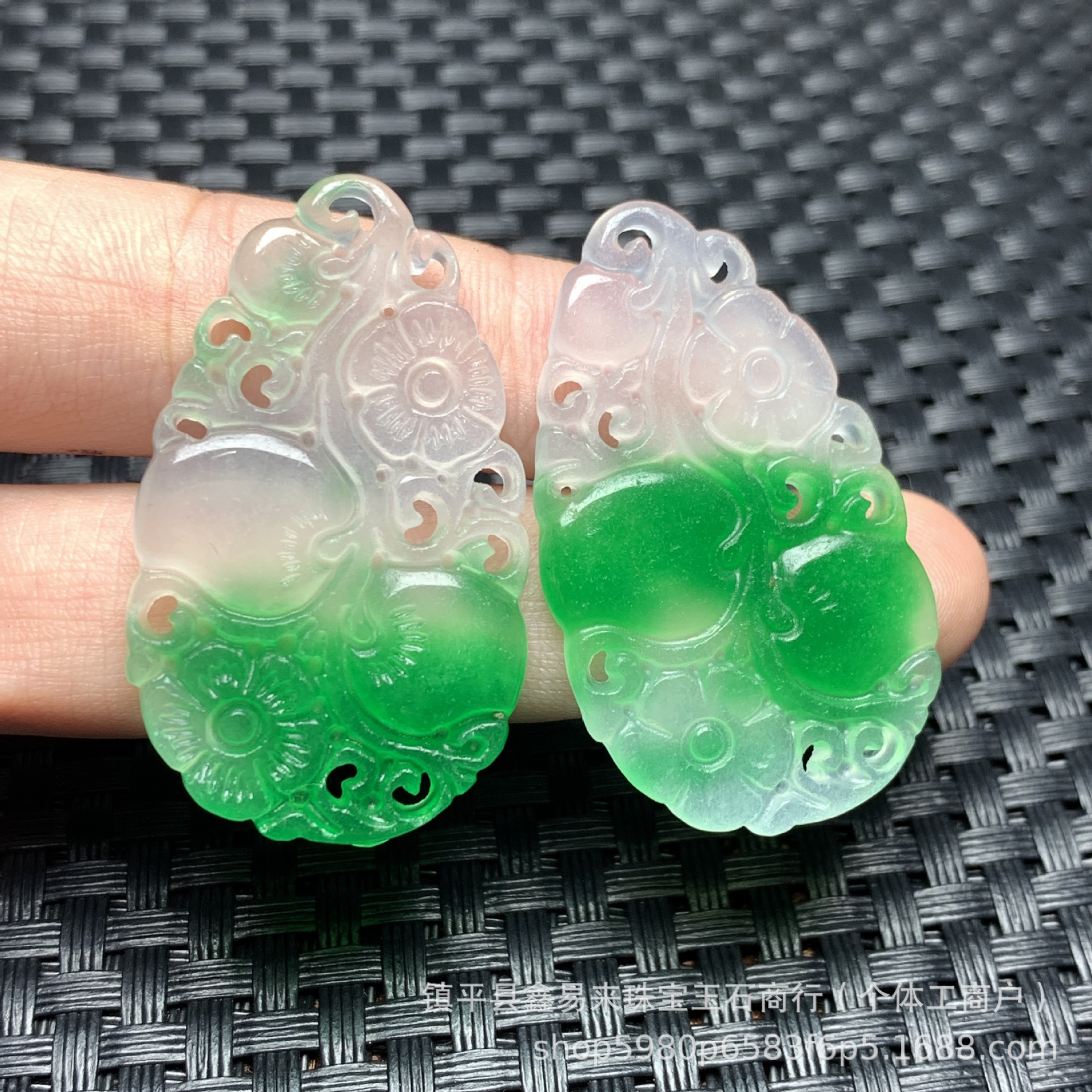 冰飘绿镂空桃子水滴款飘花耳坠diy玉石饰品吊坠耳坠挂件批发