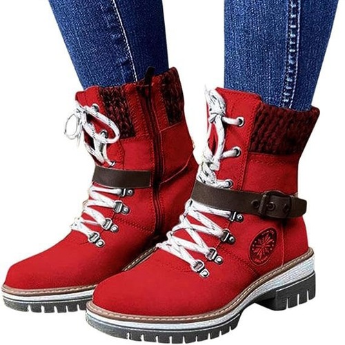 Winter Plus Size Women's Thick-Soled Snow Boots with Hook and Loop Fastening, Heavy Metal College Style