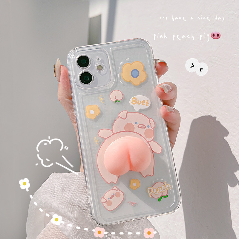 Three-dimensional pig butt iPhone14 for 15 Apple 13pro max phone case X/8 pinch music 12 silicone