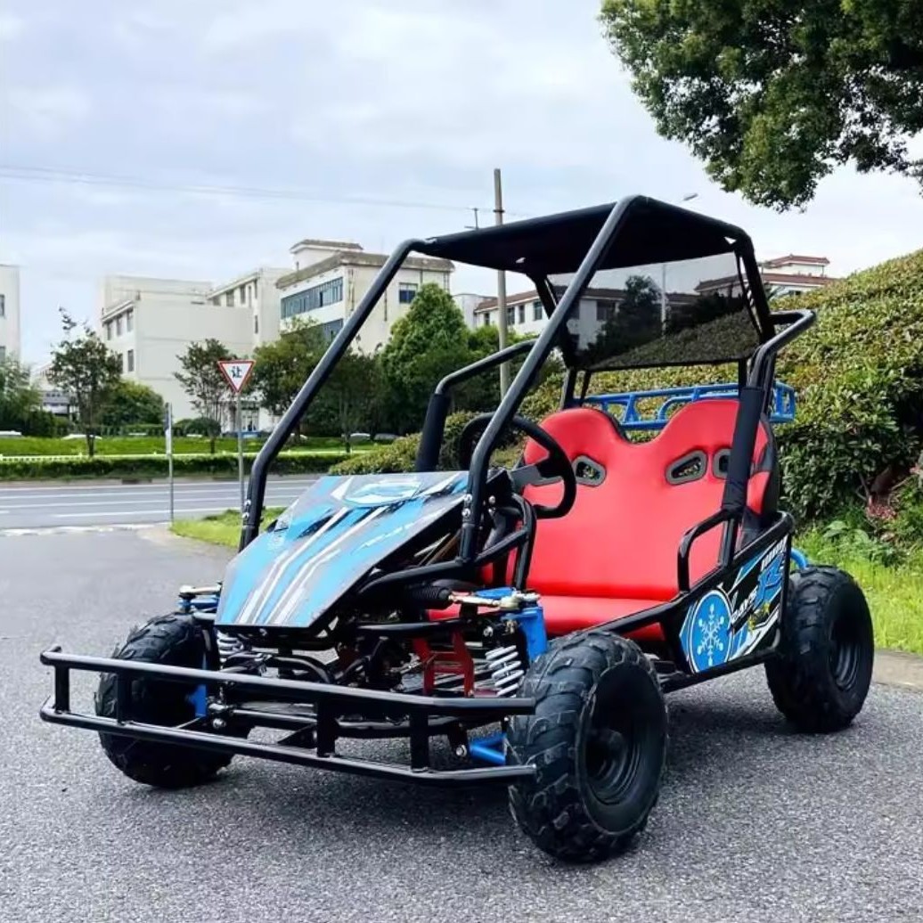 Padres e hijos para dos pequeños kart adultos pueden hacer lugares de entretenimiento de cuatro ruedas de gasolina playa de campo escénico al aire libre coche de deriva
