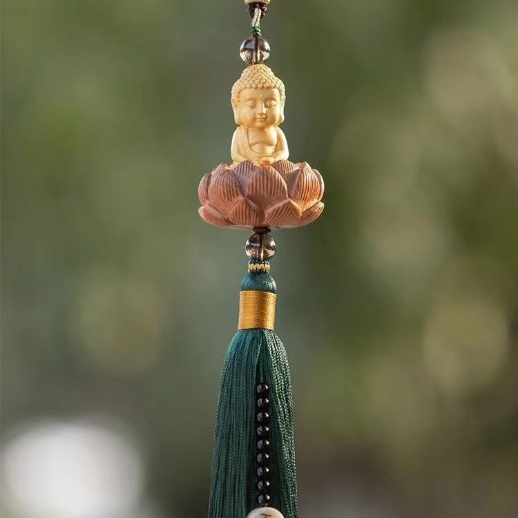 Boxwood Buddha blessing life Car pendant car pendant lotus safety symbol Car Rearview mirror pendant