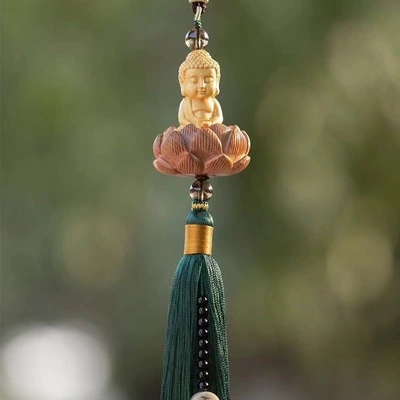 Boxwood Buddha blessing life Car hanging - little-buddha-style-rich-green
