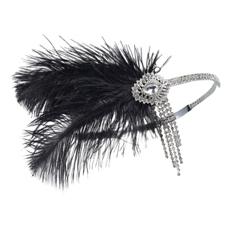 Gatsby Headpiece diadema de plumas negras accesorios para el cabello diadema de pelo de pavo real 1920s headband