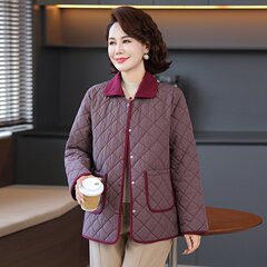 冬季新款时尚小格子加棉保暖棉衣外套女士加厚棉袄中老年妈妈装