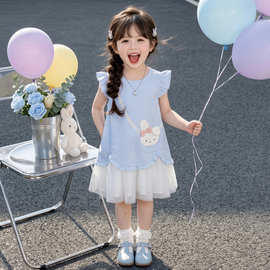 女童夏装裙子2026新款儿童卡通兔子飞袖连衣裙宝宝夏季甜美公主裙
