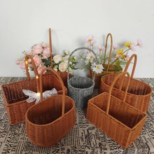 影楼拍摄道具花篮塑料仿藤塑胶篮藤编水果篮手提编织小花篮