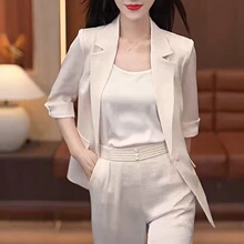 高级感缇花薄款西装职业套装2026新夏季高端气质女神范垂感三件套