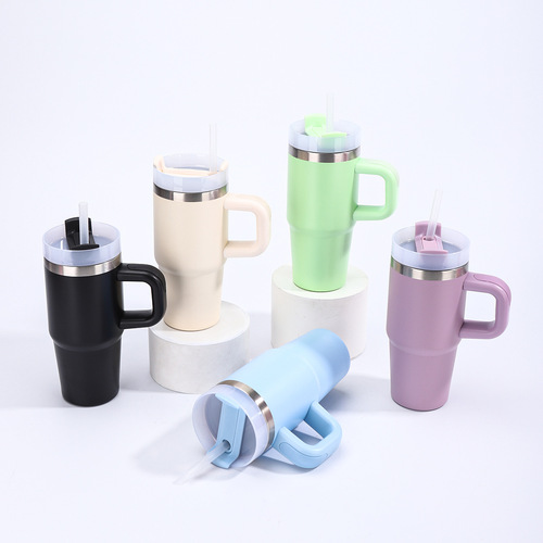 14oz Handle Car Cup, 304 Stainless Steel Vacuum Insulated Tumbler, Portable Cold-Keeping & Ice-Resistant Bottle