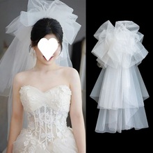 婚纱头纱新娘头饰2024新款多层蓬蓬韩式摄影造型街拍婚纱跟妆白色