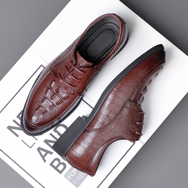 Primera capa de piel de vaca de los hombres zapatos de cuero casuales de negocios de cuero genuino cocodrilo Caballero señaló zapatos de los hombres británicos de una sola capa zapatos image 11