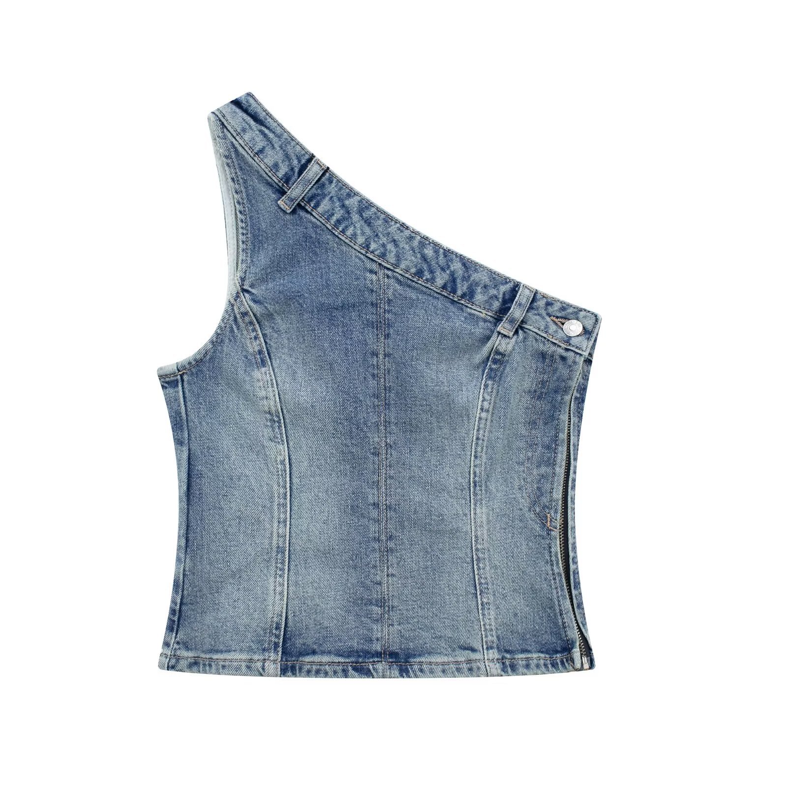 spring asymmetrical denim vest