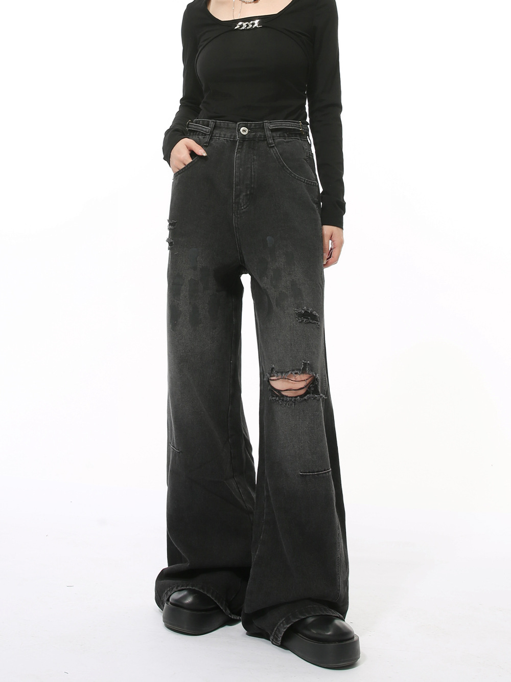 MTLCLOTHES Hombres| Nuevos productos de otoño de nicho de calle para hacer viejos agujeros de impresión sucia de barril recto lavar con agua jeans de moda