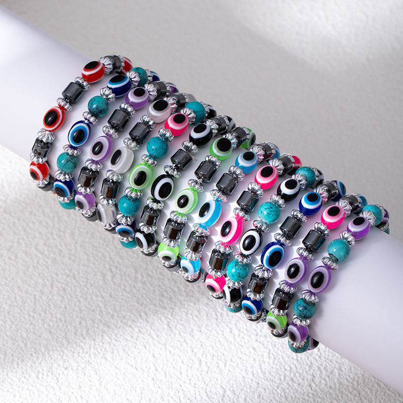 Cross-Border Hot-Selling Popular Blue Eyes Black Gallstone Beaded Elastic Bracelet Simple Bracelet Evil Eye Beaded Bracelet Cross-Border Hot-Selling Popular Blue Eyes Black Gallstone Beaded Elastic Bracelet Simple Bracelet Evil Eye Beaded Bracelet