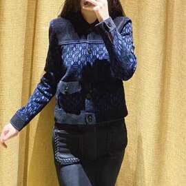 法式优雅S2023年早秋新款通勤提花格子短款针织开衫短外套长袖上
