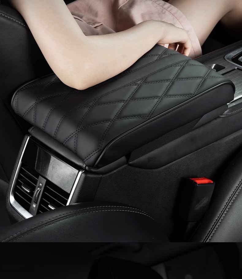 Amazon cross-border car armrest box pad water corrugated nappa leather armrest box booster pad factory direct universal