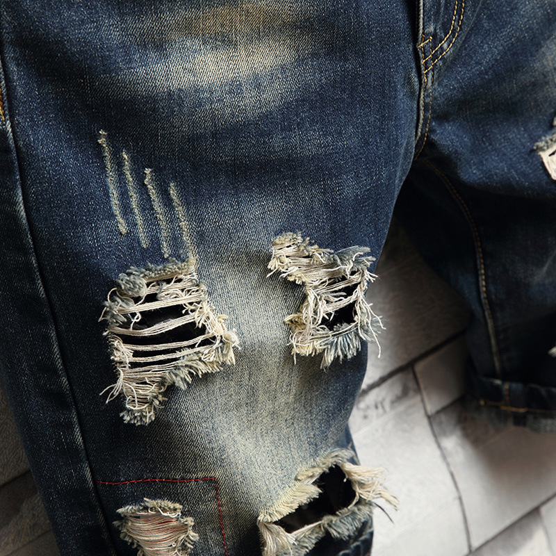 Pantaloncini jeans uomo distressed taglio dritto casual vintage_voghion.com