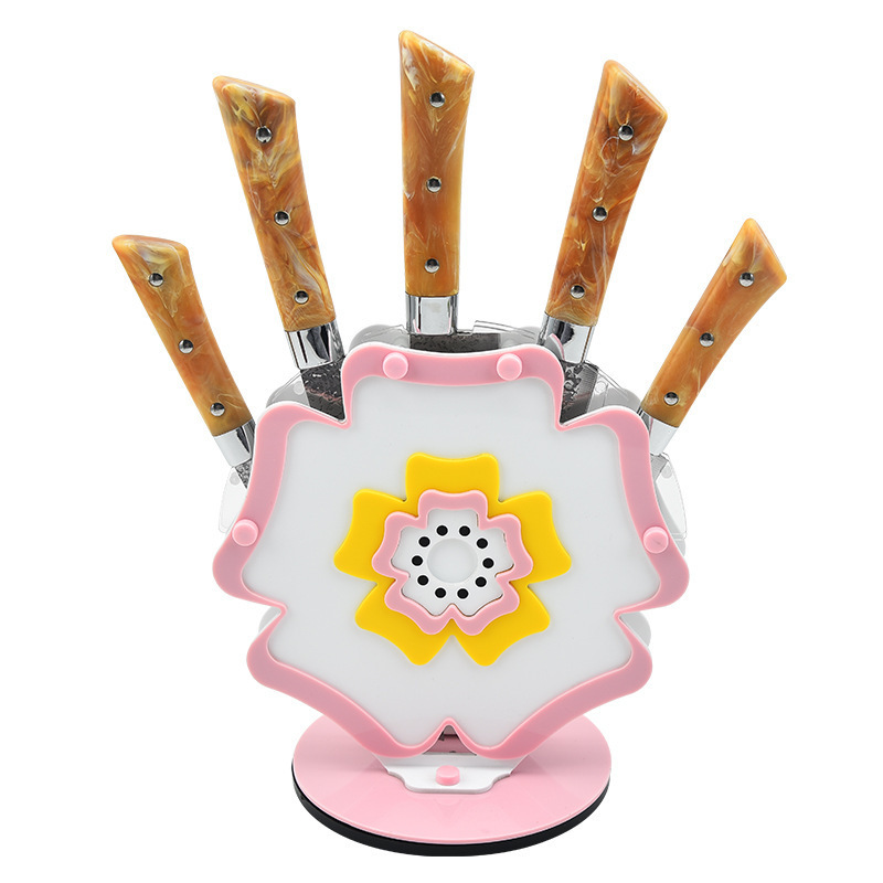 Cuchillo de cocina doméstica con forma de flores de siete piezas cuchillo acrílico cuchillo de cocina regalo conjunto de cuchillos
