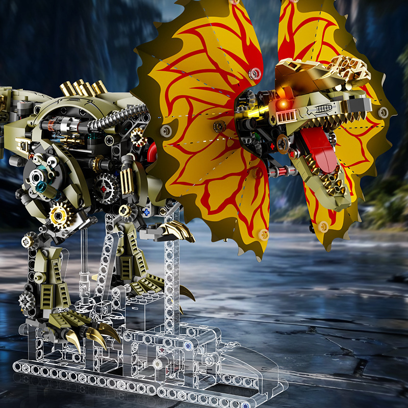 Mei y 13101 maquinaria doble corona dragón bloque de construcción enlace pequeño juguete de ensamblaje de partículas con luces para niños regalo puzzle
