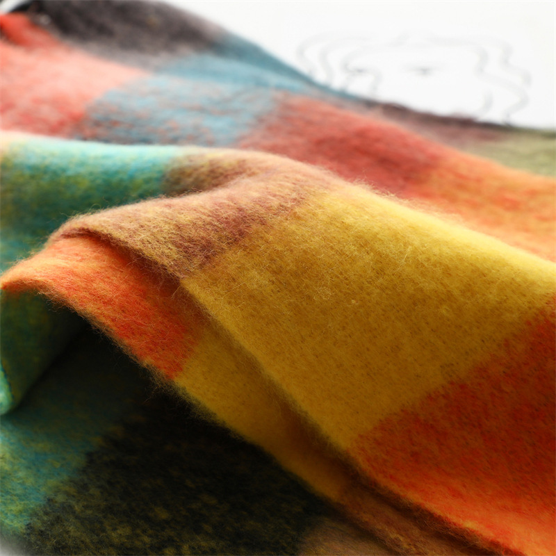 Sciarpa da donna alla moda invernale imitazione cashmere filato ad anello addensato calore scialle arcobaleno pannello scozzese nappe_voghion.com
