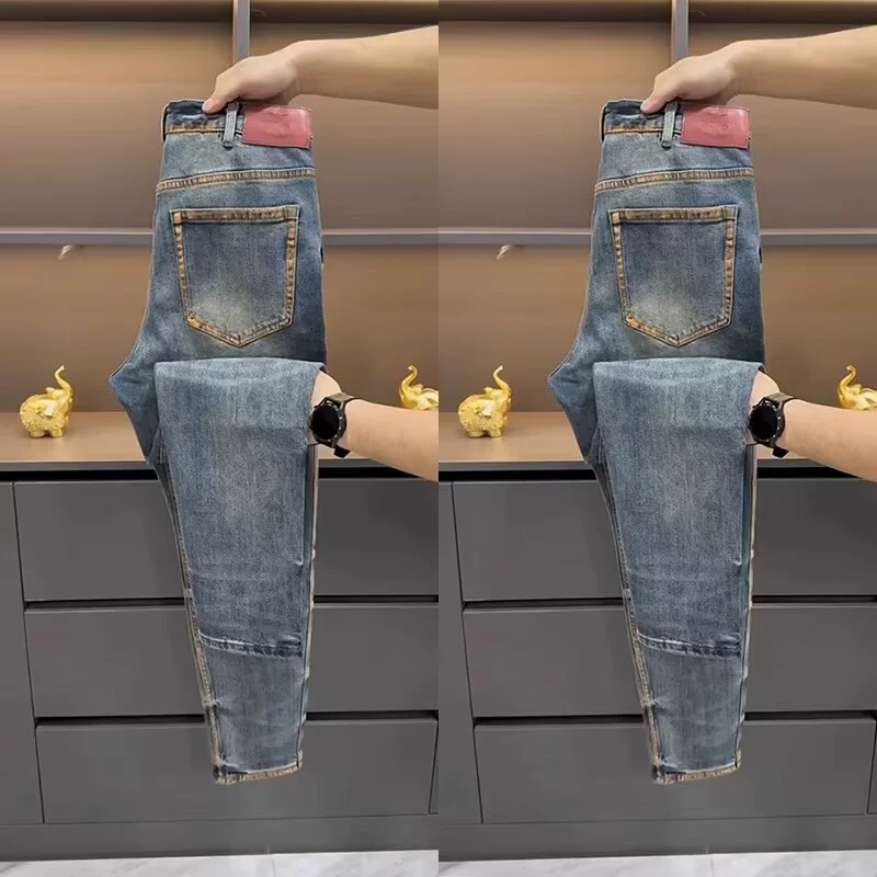 Европейские легкие роскошные ретро повседневные джинсовые брюки мужские 2024 весна и лето