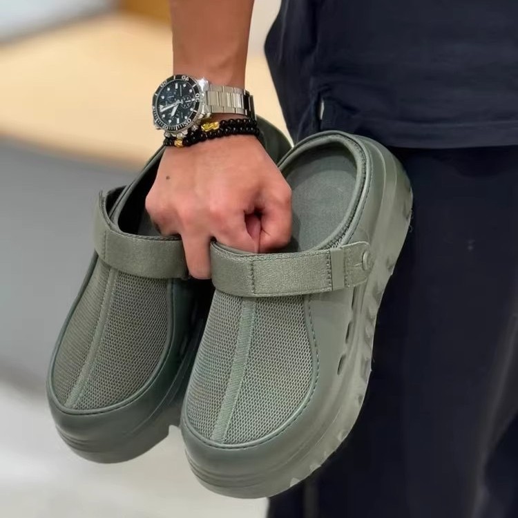 Media pantuflas Baotou de altura de suela gruesa, ropa exterior de mujer, primavera y verano de 2025, nuevos deportes y ocio, sandalias de playa de un pie