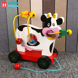 Wooden Children Animal Trailer Wrap Beads Little Cow Pony Elephant Giraffe Trailer Wrap Beads Beads Early Education Toys