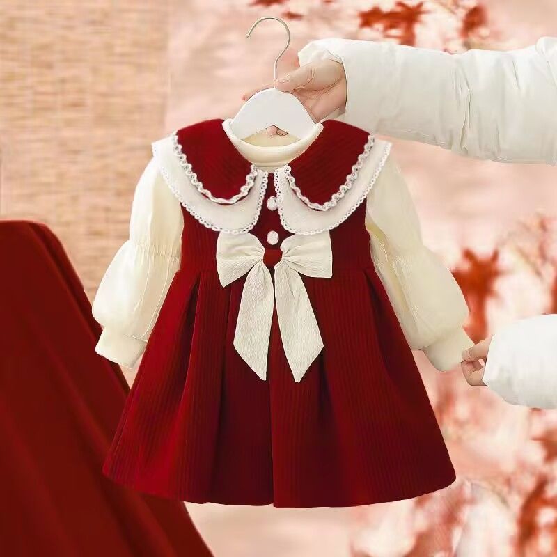 女童连衣裙两件套秋冬季2025新款洋气宝宝周岁礼服保暖加绒公主裙|undefined